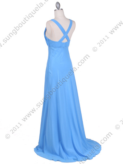 1018 Sky Blue Chiffon Evening Dress - Sky Blue, Back View Medium