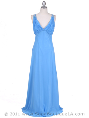 1018 Sky Blue Chiffon Evening Dress, Sky Blue