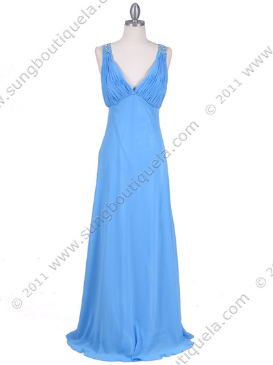 1018 Sky Blue Chiffon Evening Dress - Sky Blue, Front View Medium