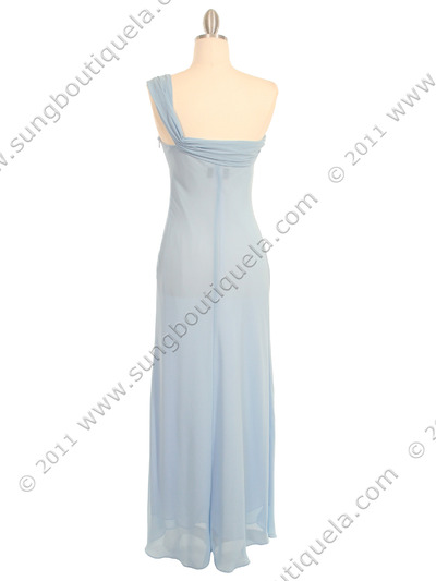 101 Light Blue Evening Dress with Rhinestone Pin - Light Blue, Back View Medium