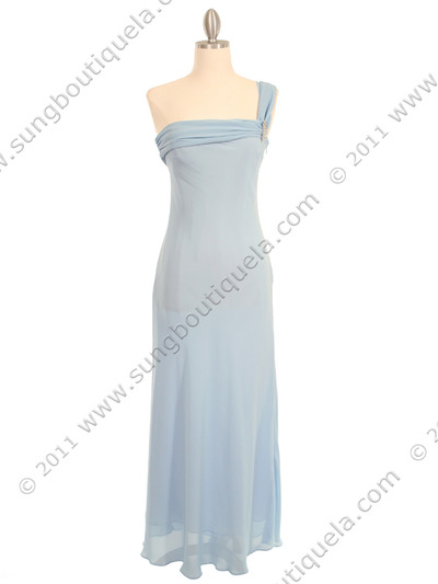 101 Light Blue Evening Dress with Rhinestone Pin - Light Blue, Front View Medium