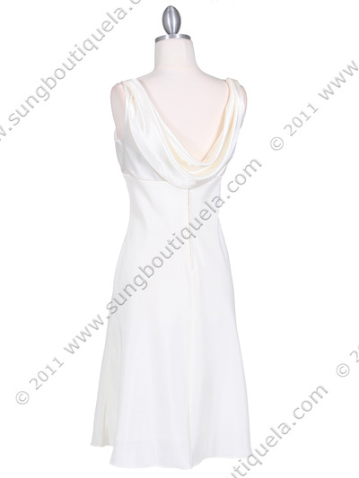 1021 Ivory Satin Top Cocktail Dress - Ivory, Back View Medium