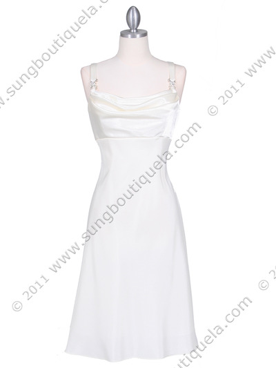 1021 Ivory Satin Top Cocktail Dress - Ivory, Front View Medium