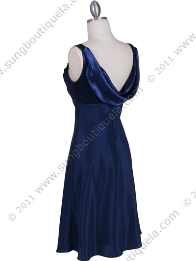 1021 Navy Satin Top Cocktail Dress - Navy, Back View Medium