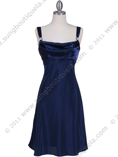 1021 Navy Satin Top Cocktail Dress - Navy, Front View Medium