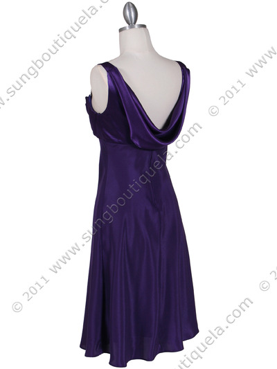 1021 Purple Satin Top Cocktail Dress - Purple, Back View Medium
