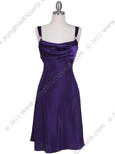 1021 Purple Satin Top Cocktail Dress - Purple, Front View Medium