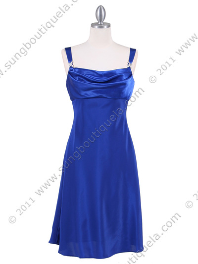 1021 Royal Blue Satin Top Cocktail Dress - Royal Blue, Front View Medium