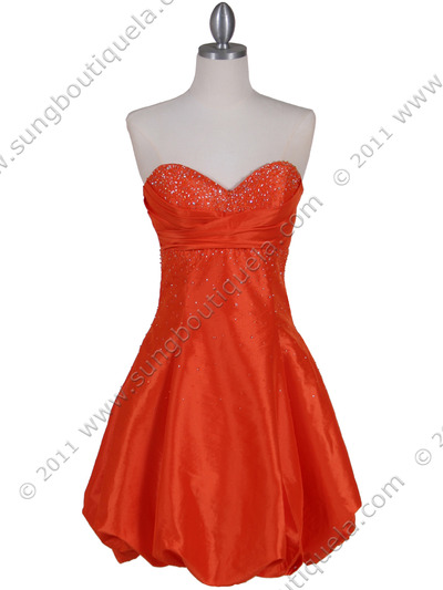 102 Orange Beaded Bubble Dress - Orange, Front View Medium