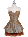 1035 Champagne Beaded Party Dress - Champagne, Front View Thumbnail