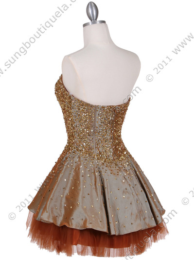 1035 Champagne Beaded Party Dress - Champagne, Back View Medium