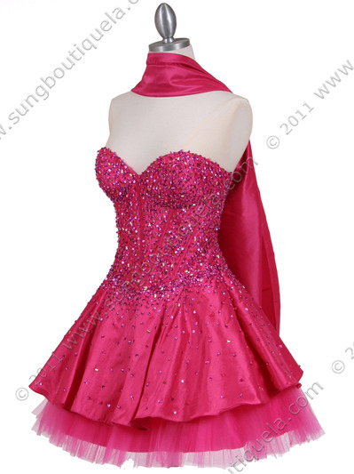 1035 Hot Pink Beaded Party Dress - Hot Pink, Alt View Medium