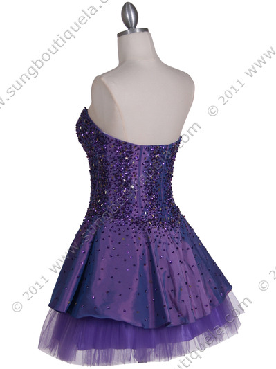 1035 Purple Beaded Party Dress - Purple, Back View Medium