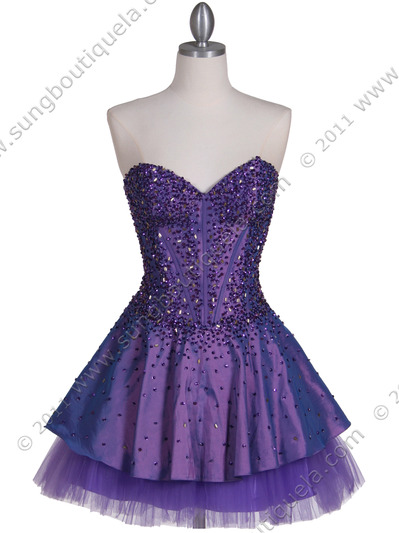 1035 Purple Beaded Party Dress - Purple, Front View Medium
