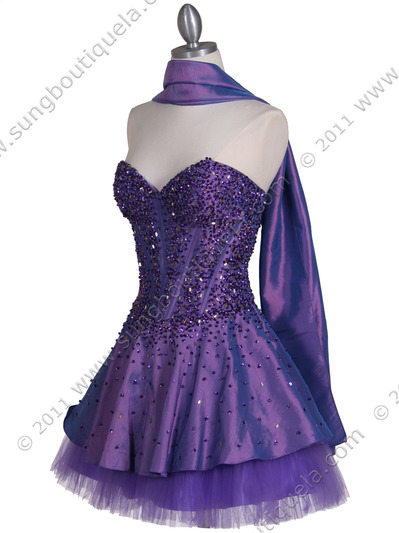 1035 Purple Beaded Party Dress - Purple, Alt View Medium