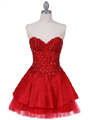 1035 Red Beaded Party Dress - Red, Front View Thumbnail