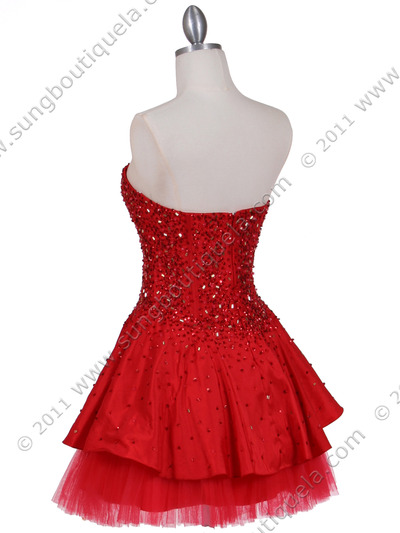 1035 Red Beaded Party Dress - Red, Back View Medium