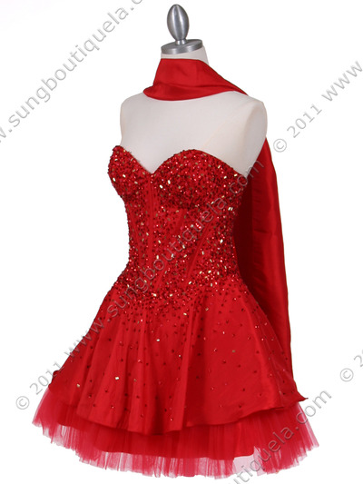 1035 Red Beaded Party Dress - Red, Alt View Medium