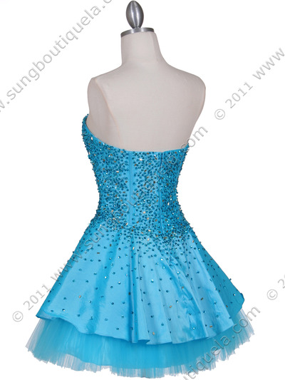 1035 Turquoise Beaded Party Dress - Turquoise, Back View Medium