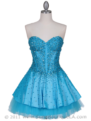 1035 Turquoise Beaded Party Dress, Turquoise
