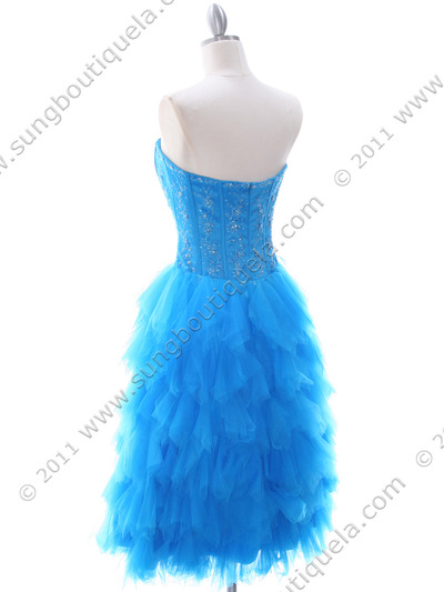 1036 Ocean Blue Tiered Homecoming Dress - Ocean Blue, Back View Medium
