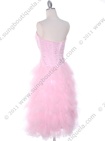 1036 Pink Tiered Homecoming Dress - Pink, Back View Medium