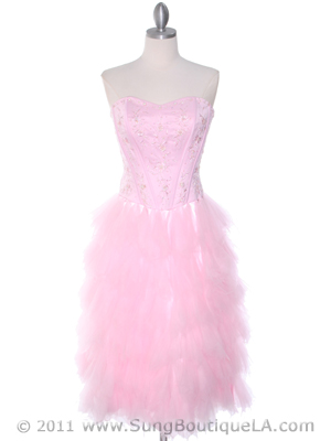 1036 Pink Tiered Homecoming Dress, Pink
