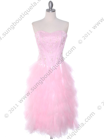 1036 Pink Tiered Homecoming Dress - Pink, Front View Medium