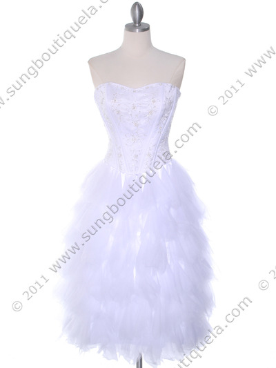 1036 White Tiered Homecoming Dress - White, Front View Medium
