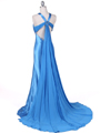 1042 Blue Charmeuse Evening Dress - Blue, Back View Thumbnail