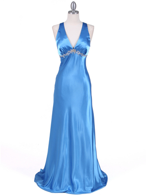1042 Blue Charmeuse Evening Dress, Blue