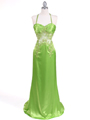 1045 Lime Charmeuse Halter Evening Gown - Lime, Front View Thumbnail