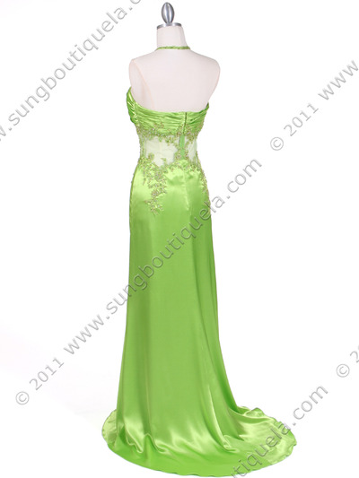 1045 Lime Charmeuse Halter Evening Gown - Lime, Back View Medium