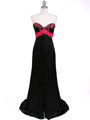 1047 Black Strapless Satin Evening Dress - Black Fuschia, Front View Thumbnail