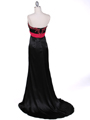1047 Black Strapless Satin Evening Dress - Black Fuschia, Back View Thumbnail