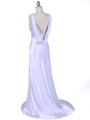1050 White Draped Back Evening Gown - White, Back View Thumbnail