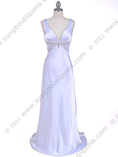 1050 White Draped Back Evening Gown - White, Front View Medium