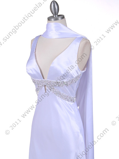 1050 White Draped Back Evening Gown - White, Alt View Medium