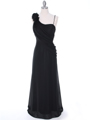 10530 Black One Shoulder Chiffon Evening Dress - Black, Front View Thumbnail