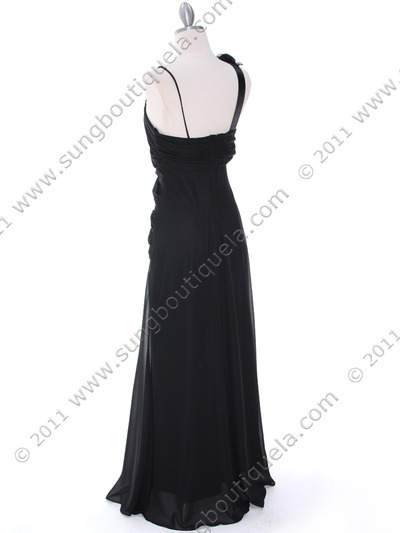 10530 Black One Shoulder Chiffon Evening Dress - Black, Back View Medium