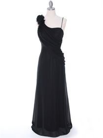 10530 Black One Shoulder Chiffon Evening Dress, Black