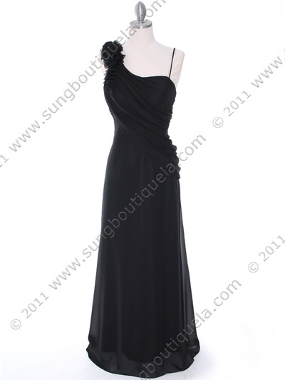 10530 Black One Shoulder Chiffon Evening Dress - Black, Front View Medium