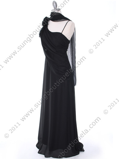 10530 Black One Shoulder Chiffon Evening Dress - Black, Alt View Medium