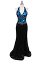 1053 Black Turquoise Halter Evening Dress - Black Turquoise, Front View Thumbnail
