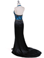 1053 Black Turquoise Halter Evening Dress - Black Turquoise, Back View Thumbnail