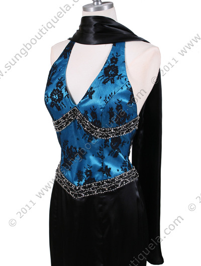 1053 Black Turquoise Halter Evening Dress - Black Turquoise, Alt View Medium