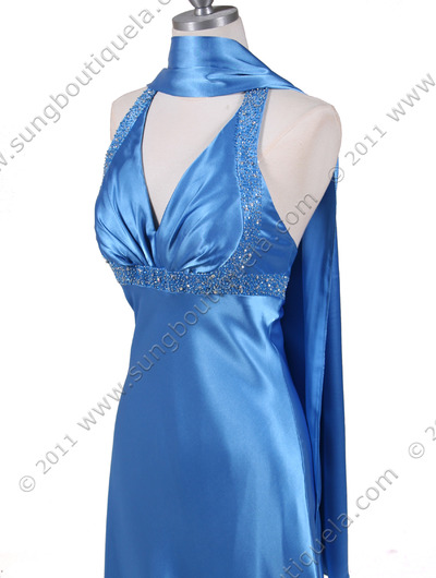 1056 Turquoise Blue Charmeuse Halter Beaded Evening Dresses - Turquoise Blue, Alt View Medium