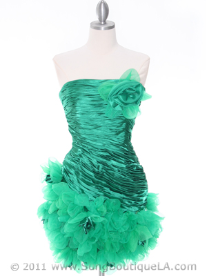 10622 Green Strapless Ruched Cocktail Dress, Green