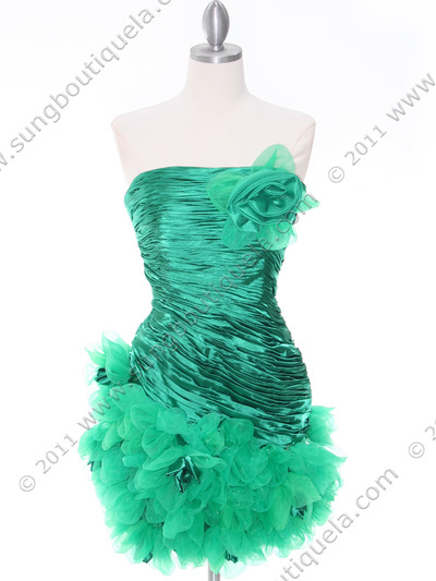 10622 Green Strapless Ruched Cocktail Dress - Green, Front View Medium