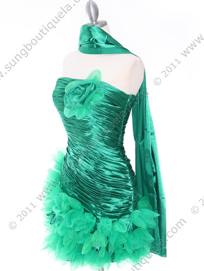 10622 Green Strapless Ruched Cocktail Dress - Green, Alt View Medium